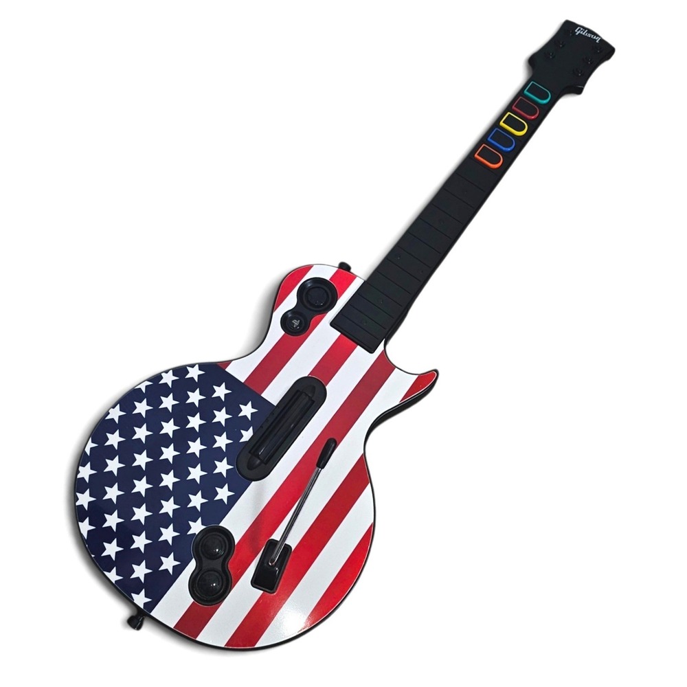 PS3 Wireless Gibson Les Paul Guitar Hero Controller Red Octane US Flag No Dongle